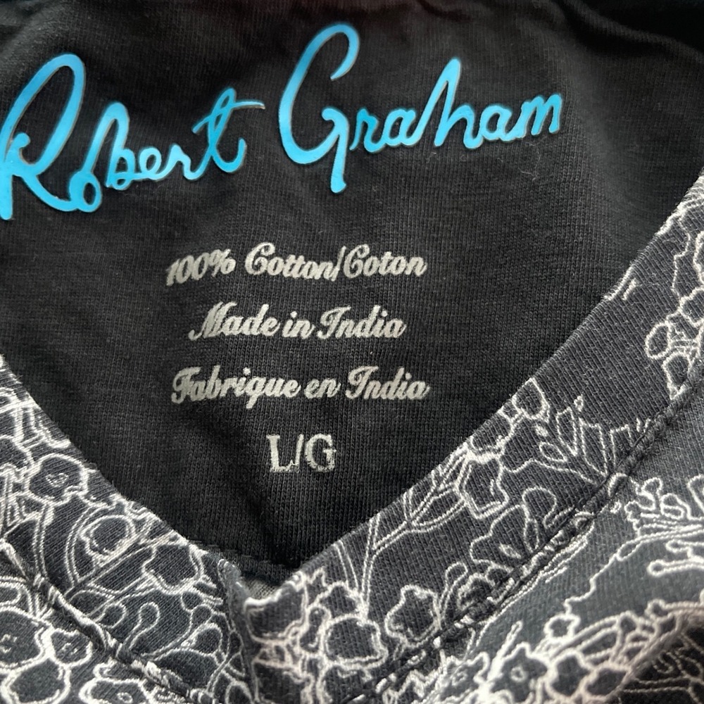 Robert Graham Mens Floral Sinful Skull  T-Shirt Black Size L Short Sleeve Cotton - Picture 3 of 6
